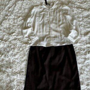 🎉HP🎉 Kasper Women's Petite Size 12P Brown, Black & Tan Pinstripe Skirt EUC